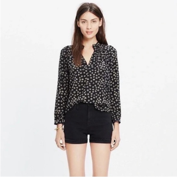 Madewell Tops - Madewell Memory blouse black Stencil Blossom floral silk high low